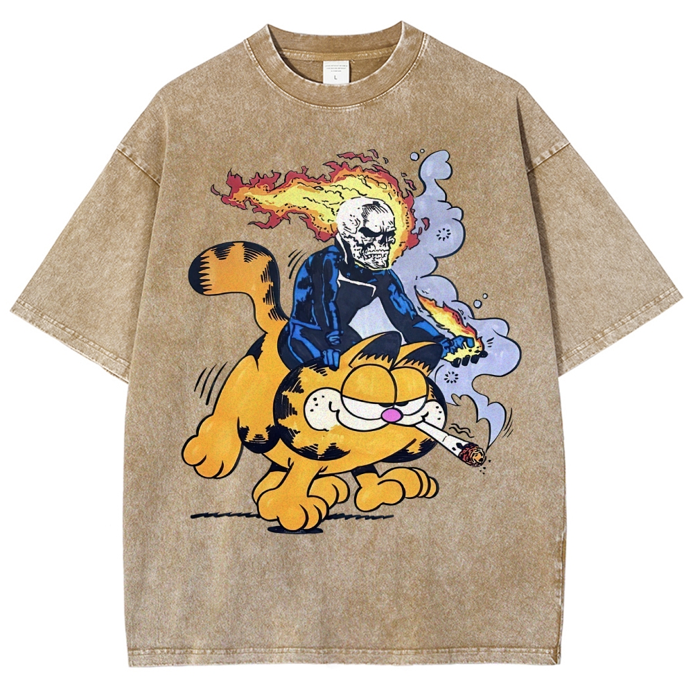 Fiery Rider & Orange Cat ParodyWashed T-Shirt