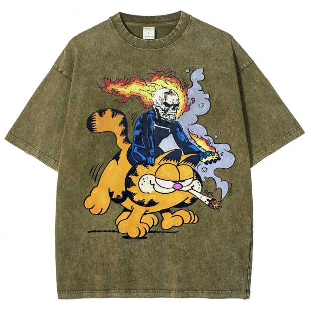Fiery Rider & Orange Cat ParodyWashed T-Shirt