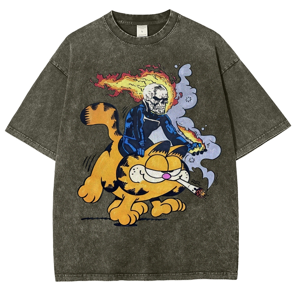 Fiery Rider & Orange Cat ParodyWashed T-Shirt