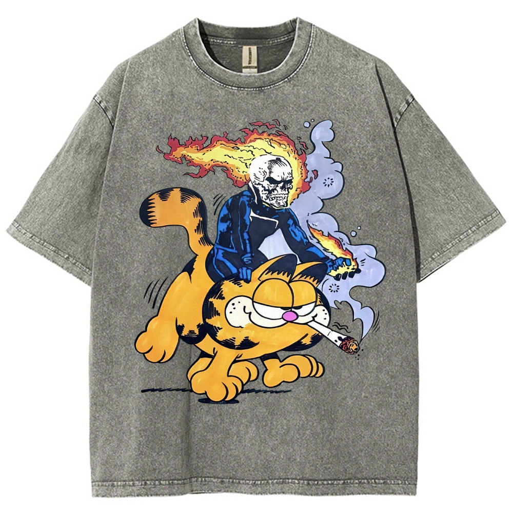 Fiery Rider & Orange Cat ParodyWashed T-Shirt