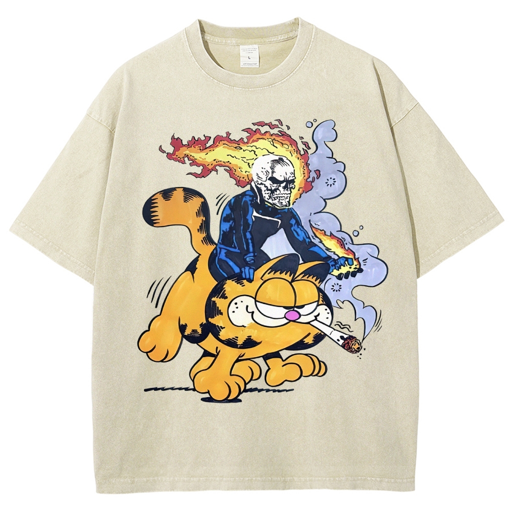 Fiery Rider & Orange Cat ParodyWashed T-Shirt