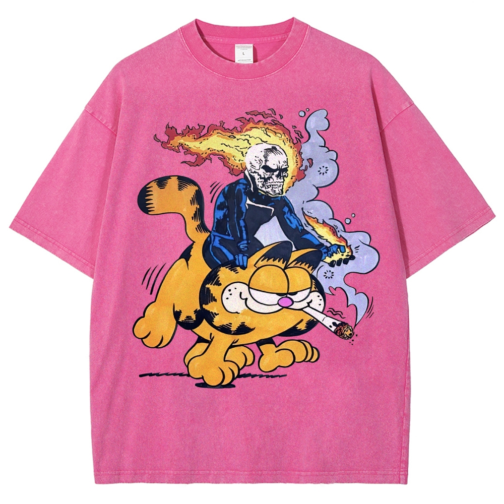 Fiery Rider & Orange Cat ParodyWashed T-Shirt