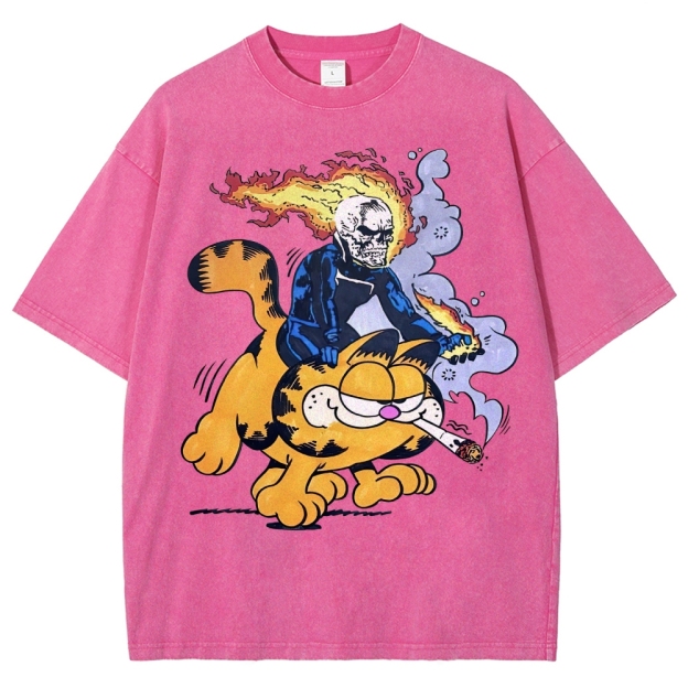 Fiery Rider & Orange Cat ParodyWashed T-Shirt