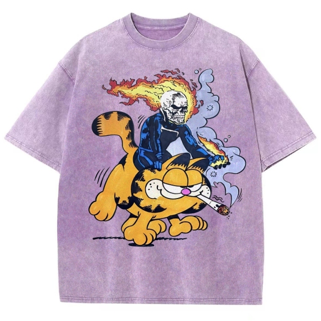 Fiery Rider & Orange Cat ParodyWashed T-Shirt