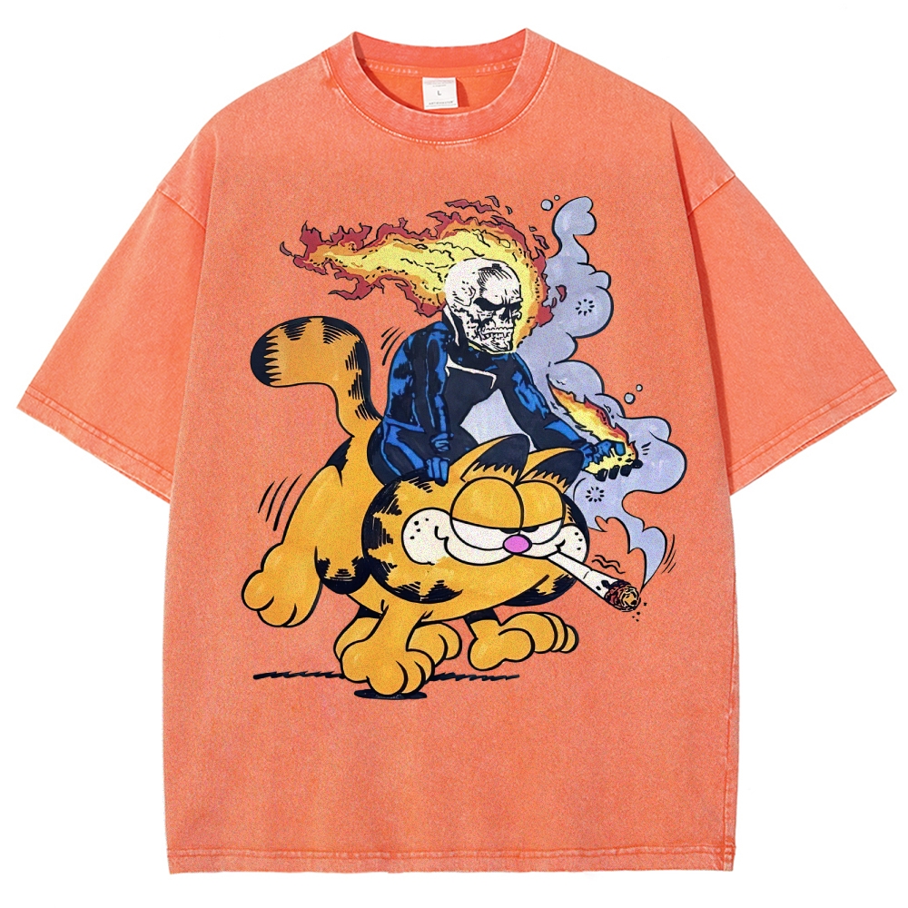 Fiery Rider & Orange Cat ParodyWashed T-Shirt