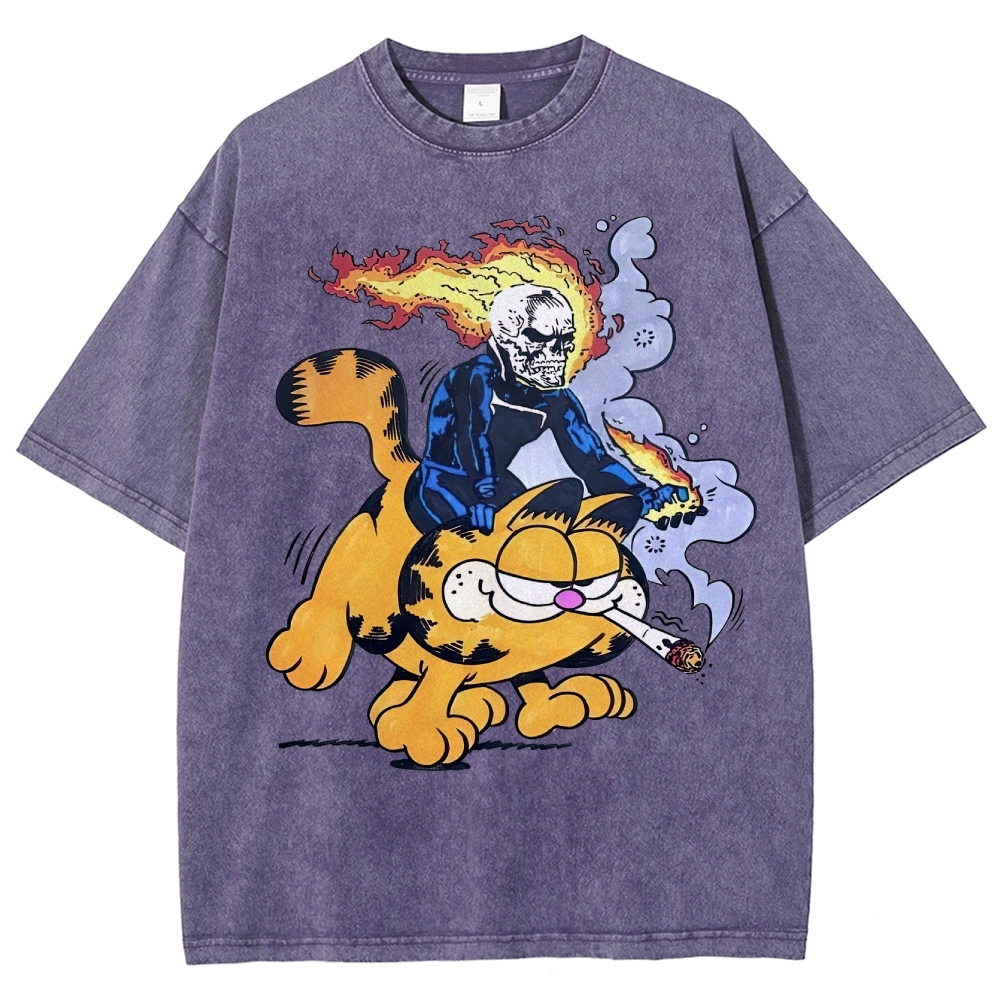 Fiery Rider & Orange Cat ParodyWashed T-Shirt
