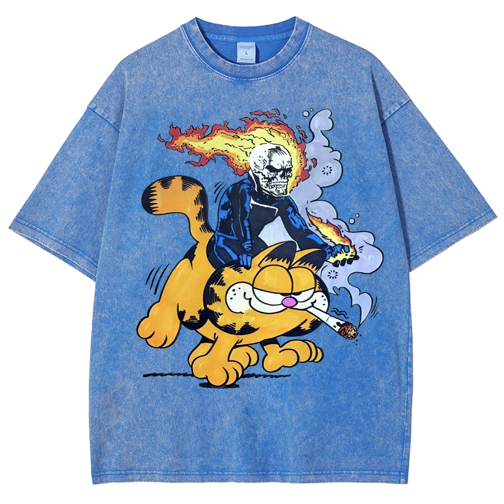 Fiery Rider & Orange Cat ParodyWashed T-Shirt