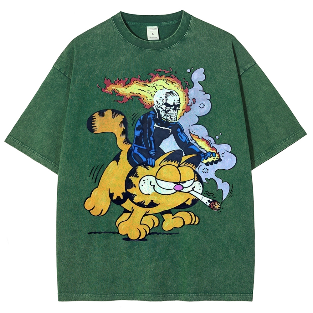 Fiery Rider & Orange Cat ParodyWashed T-Shirt