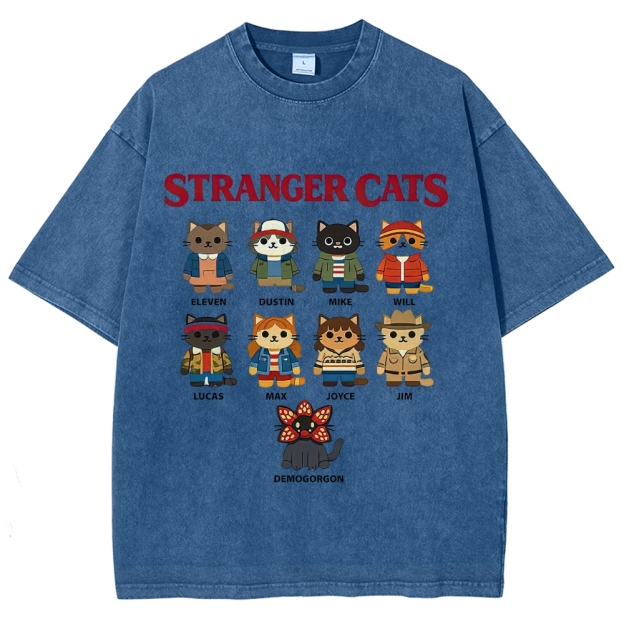 Stranger Cats Character Grid Washed T-Shirt