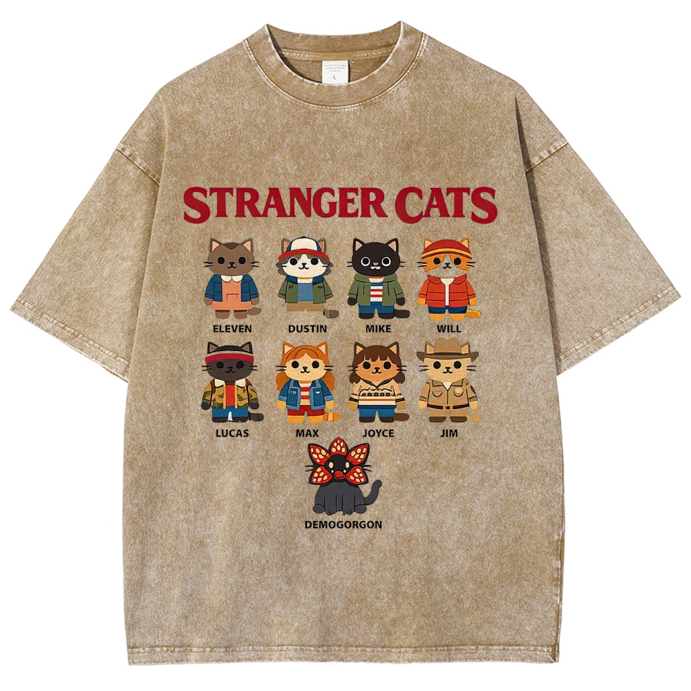 Stranger Cats Character Grid Washed T-Shirt