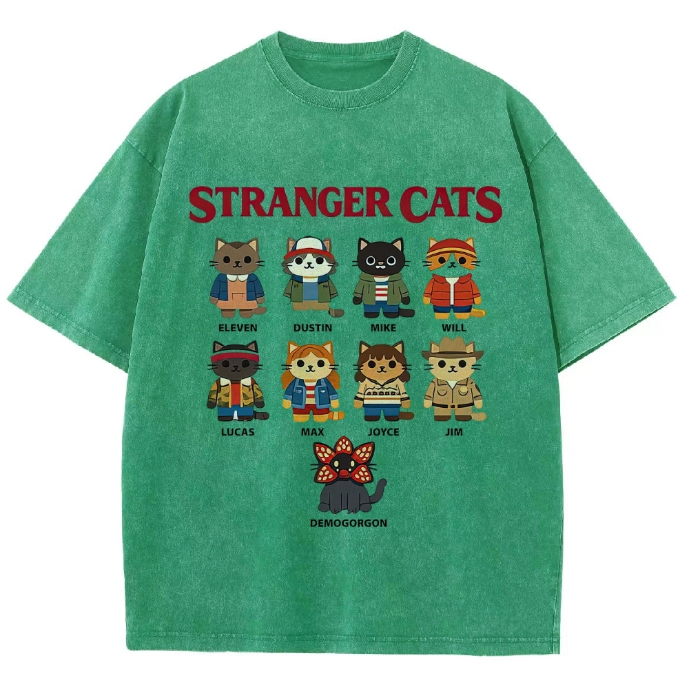 Stranger Cats Character Grid Washed T-Shirt