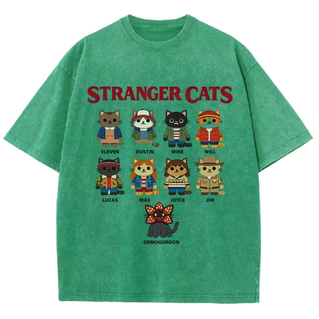 Stranger Cats Character Grid Washed T-Shirt