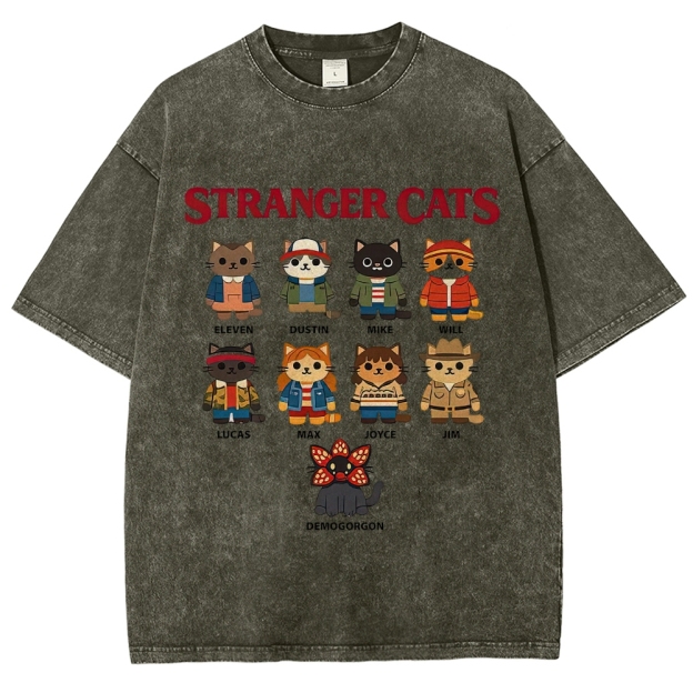 Stranger Cats Character Grid Washed T-Shirt
