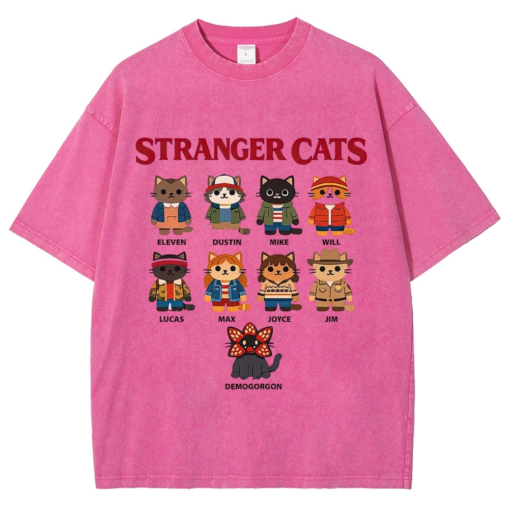 Stranger Cats Character Grid Washed T-Shirt