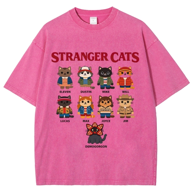 Stranger Cats Character Grid Washed T-Shirt