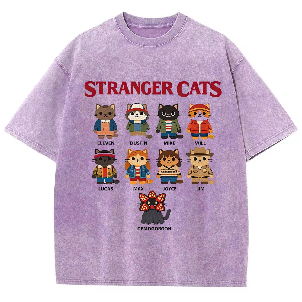 Stranger Cats Character Grid Washed T-Shirt