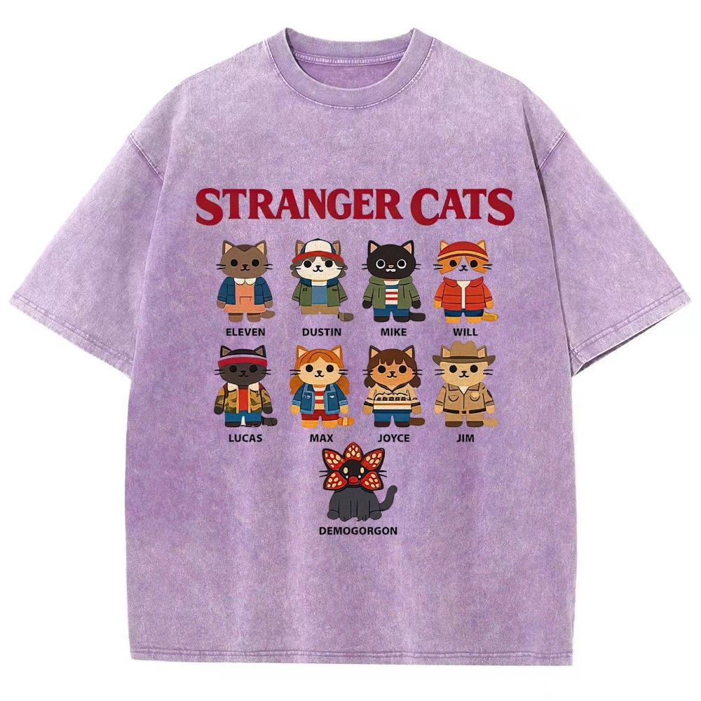 Stranger Cats Character Grid Washed T-Shirt