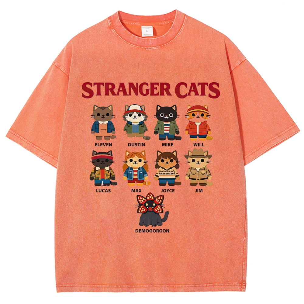 Stranger Cats Character Grid Washed T-Shirt