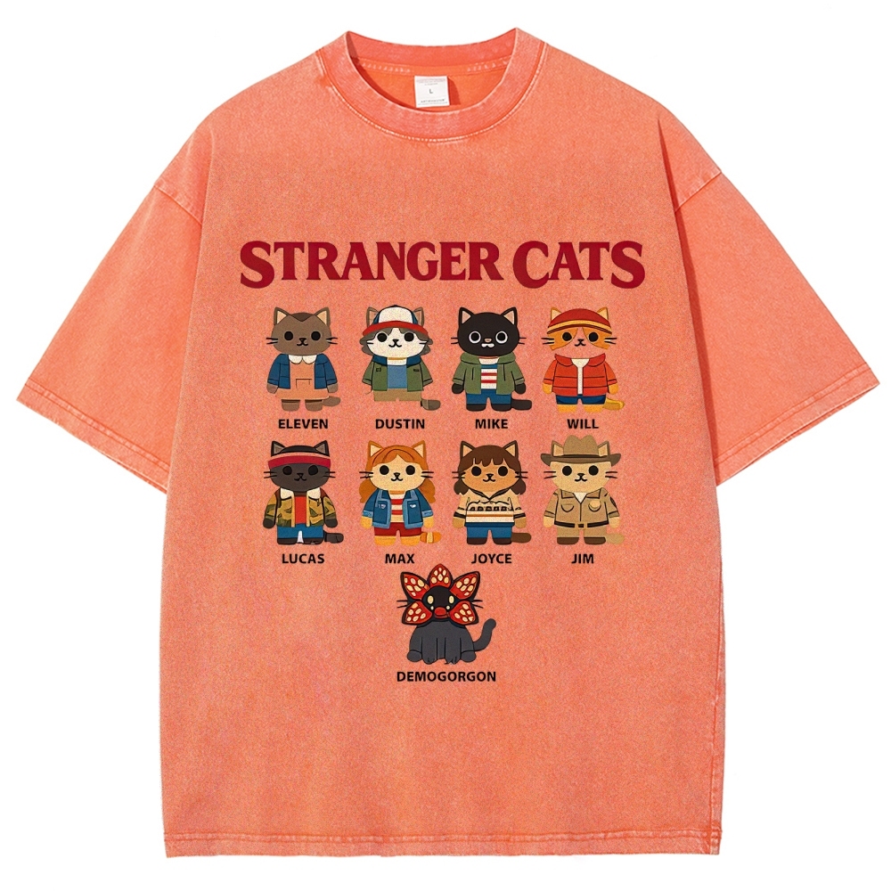 Stranger Cats Character Grid Washed T-Shirt
