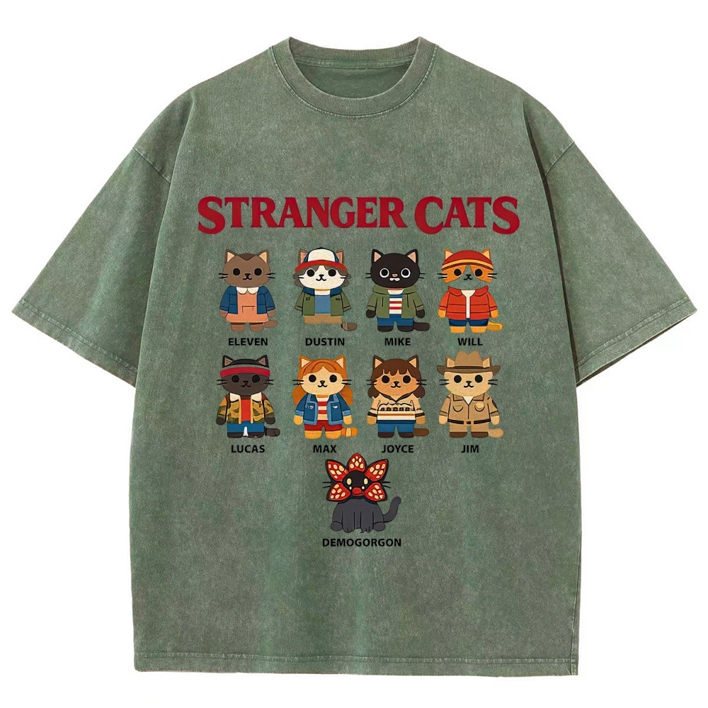 Stranger Cats Character Grid Washed T-Shirt