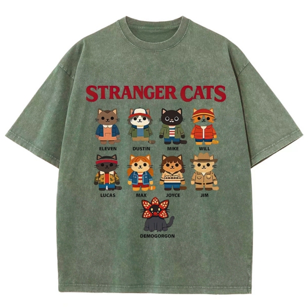 Stranger Cats Character Grid Washed T-Shirt