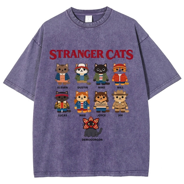 Stranger Cats Character Grid Washed T-Shirt