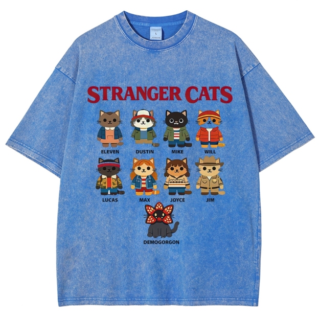 Stranger Cats Character Grid Washed T-Shirt