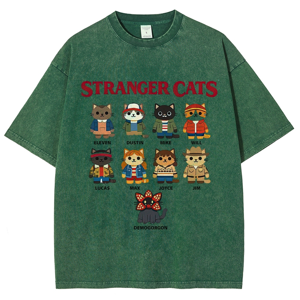 Stranger Cats Character Grid Washed T-Shirt