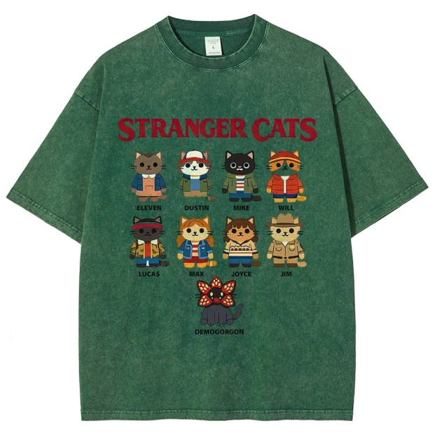 Stranger Cats Character Grid Washed T-Shirt
