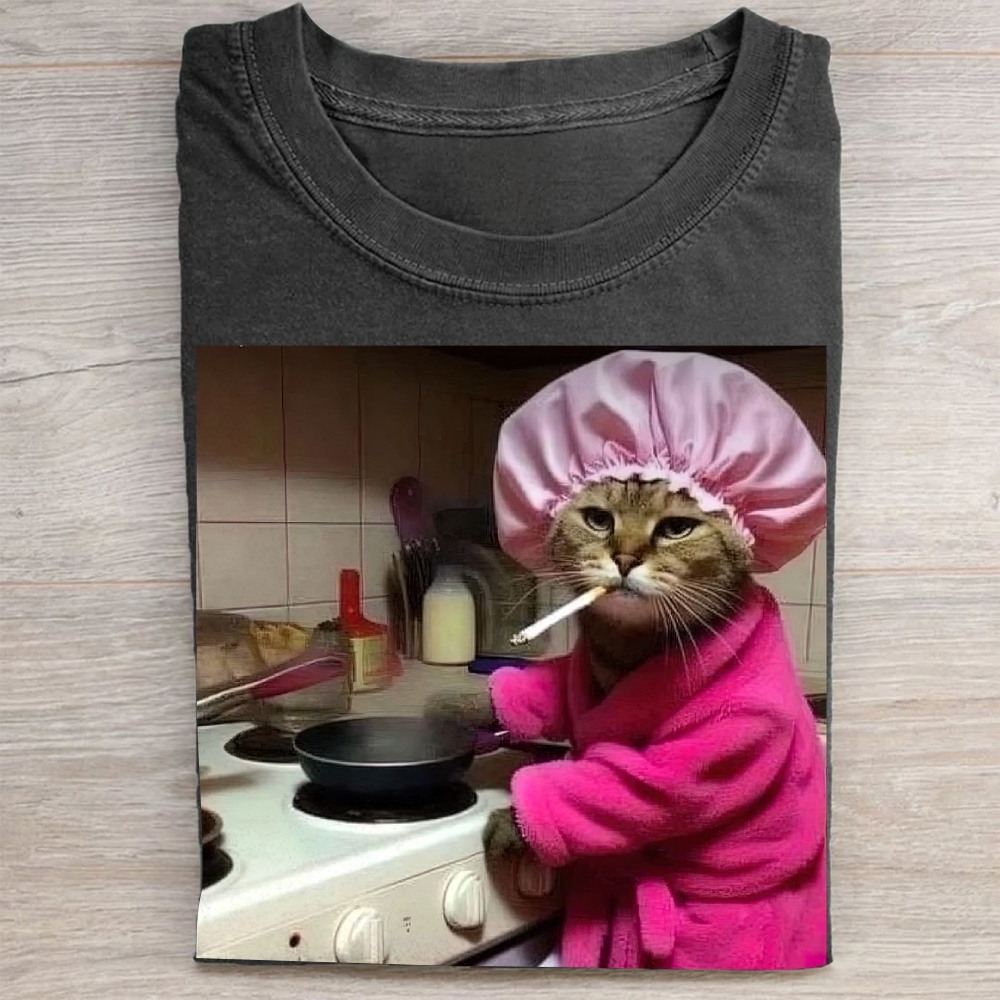 Kitchen Cat Meme Vintage Washed Tee