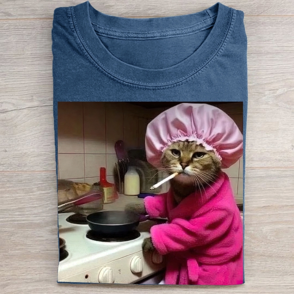 Kitchen Cat Meme Vintage Washed Tee