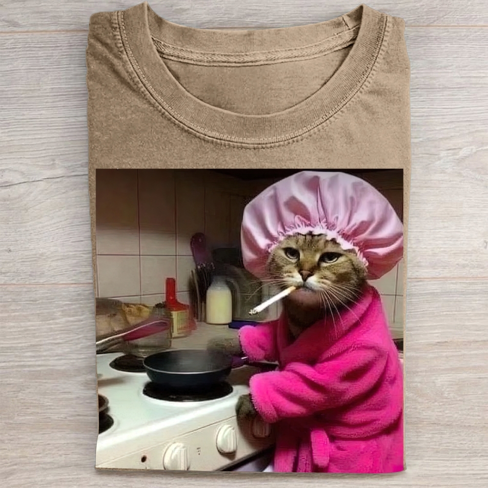 Kitchen Cat Meme Vintage Washed Tee