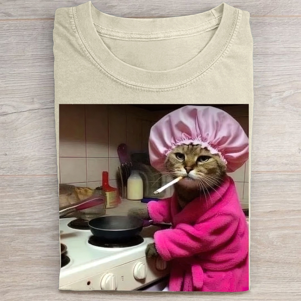 Kitchen Cat Meme Vintage Washed Tee