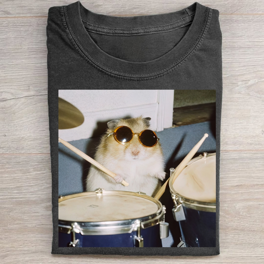 Drumming Hamster  Washed Tee 