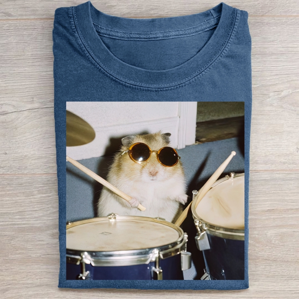 Drumming Hamster  Washed Tee 