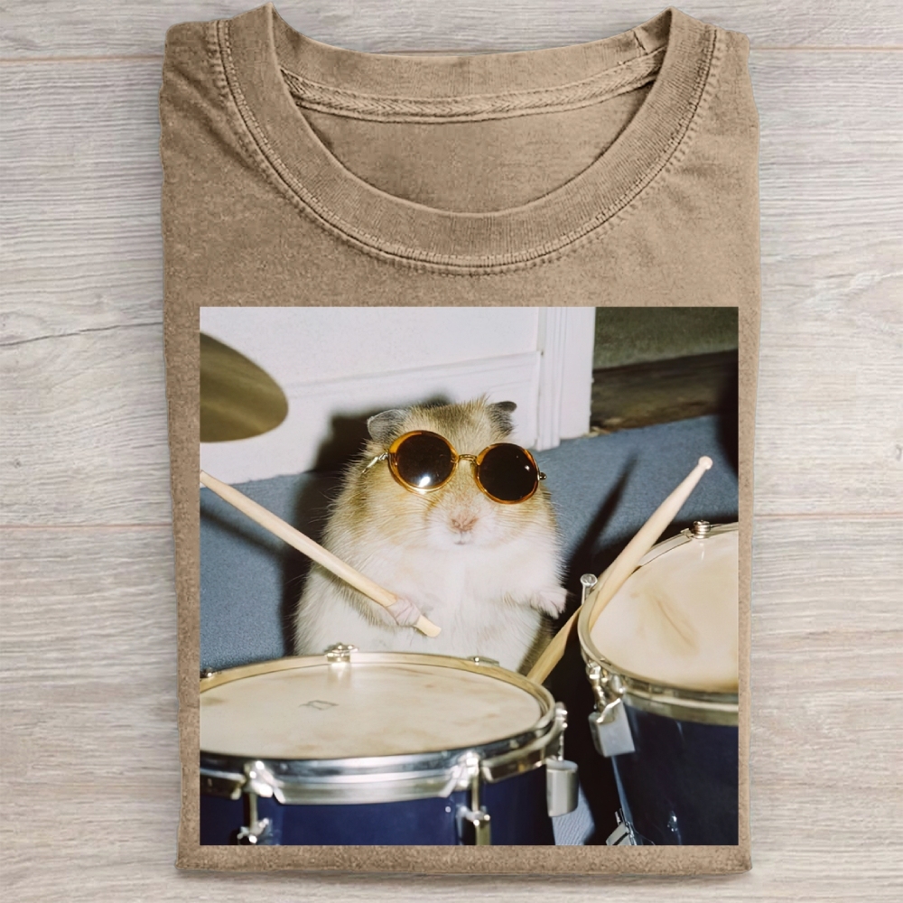 Drumming Hamster  Washed Tee 