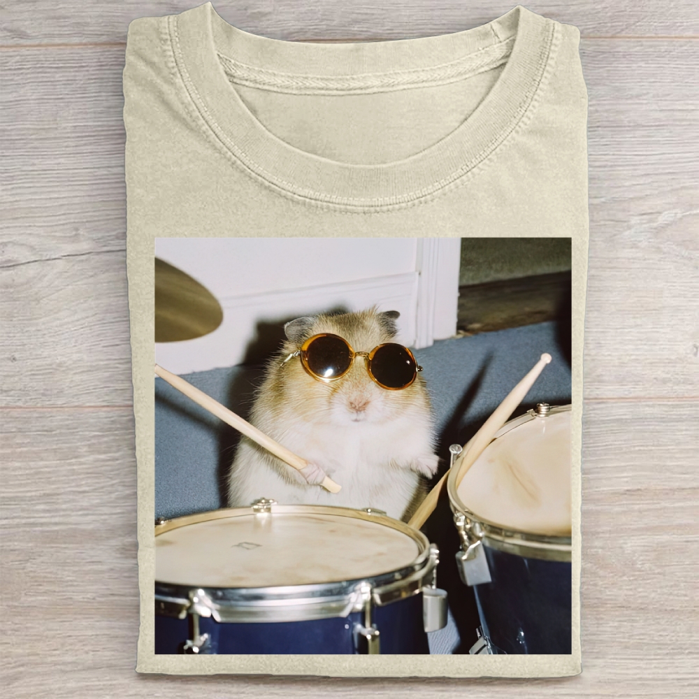Drumming Hamster  Washed Tee 