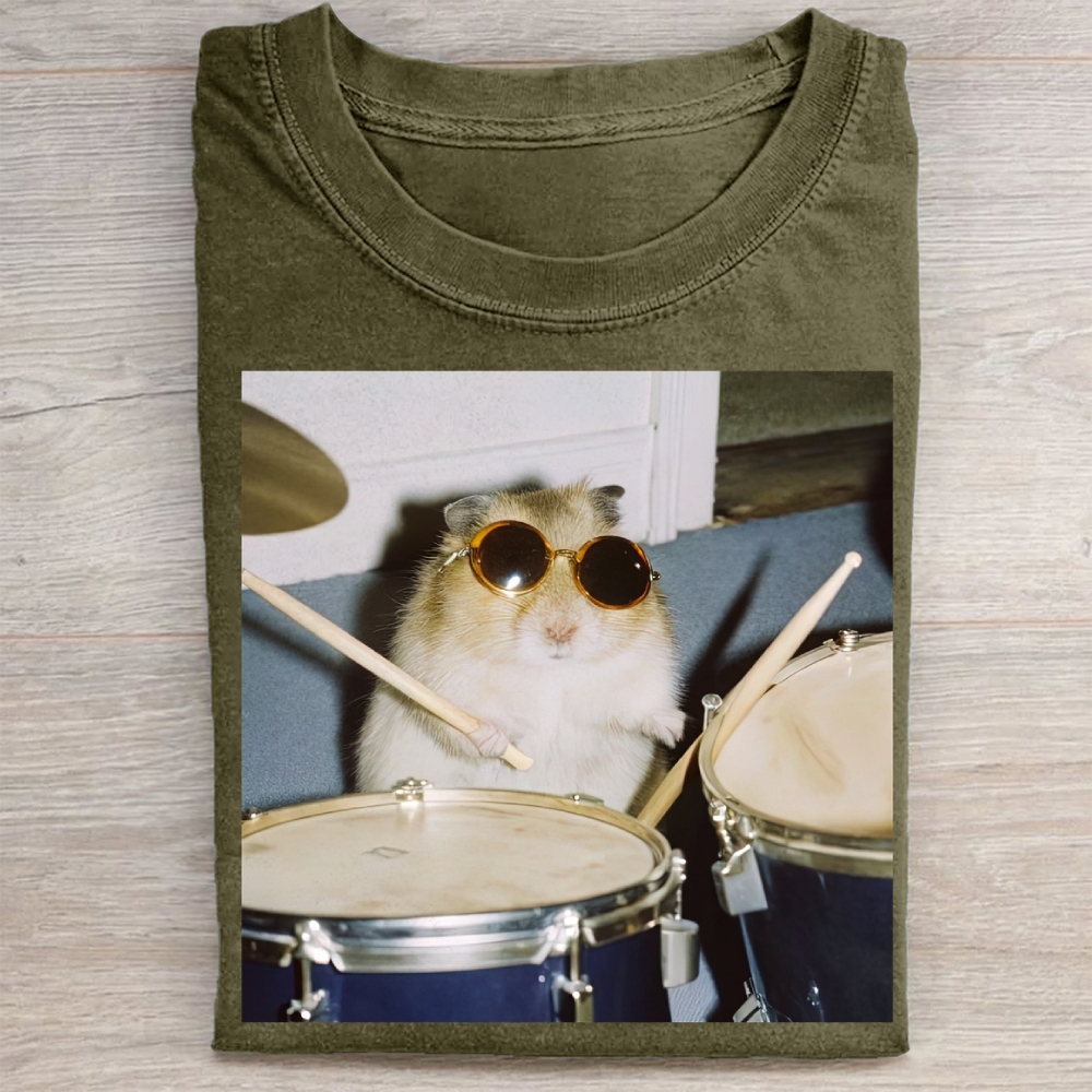 Drumming Hamster Washed Tee