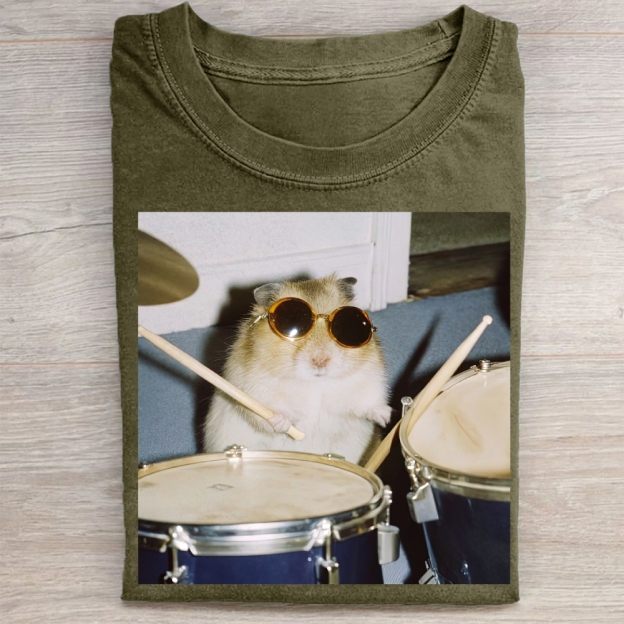 Drumming Hamster  Washed Tee 