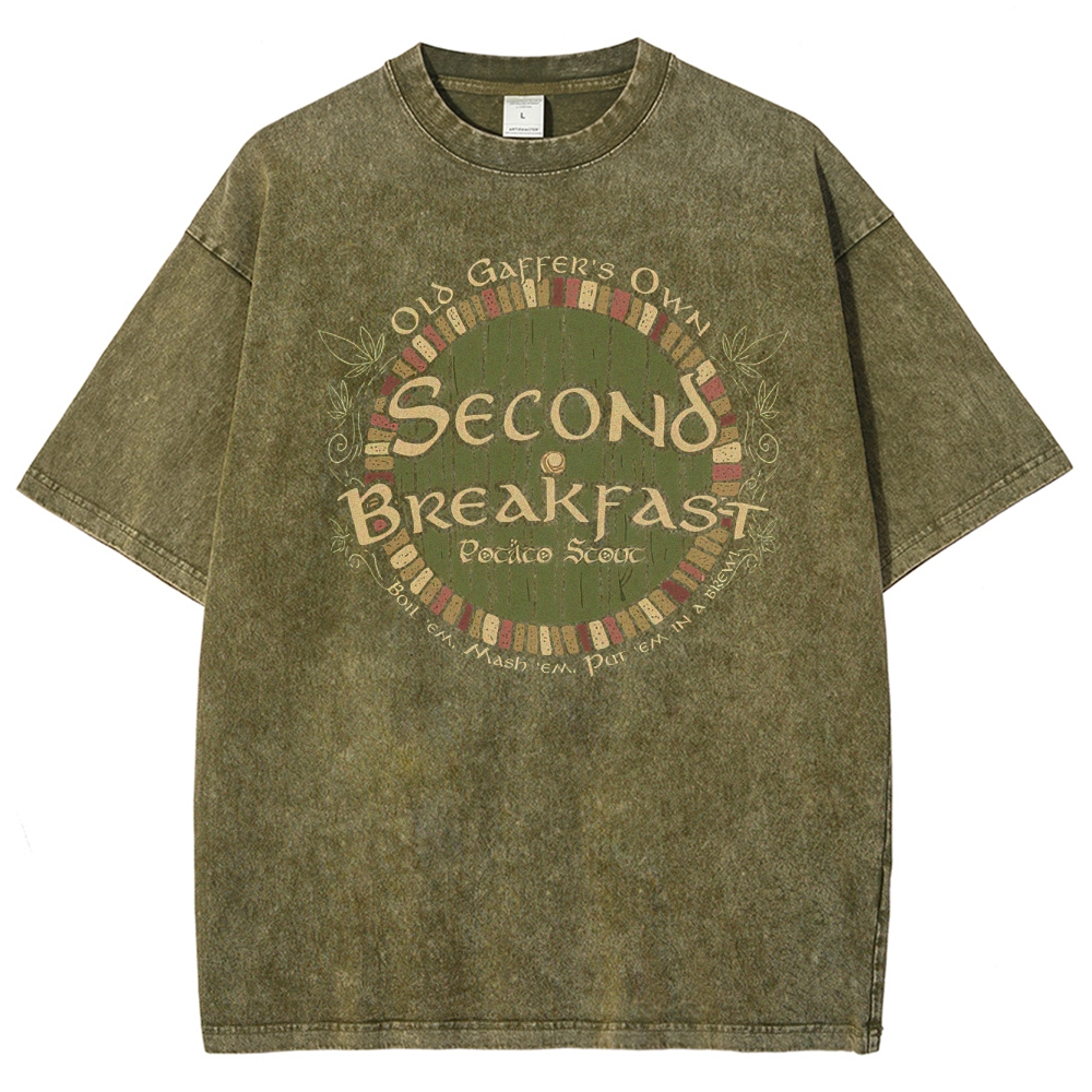 Second Breakfast Hobbit Recipe Washed T-Shirt