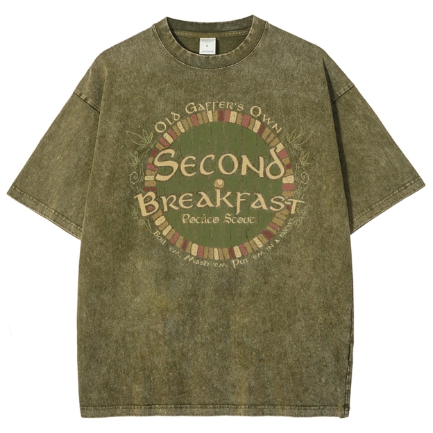 Second Breakfast Hobbit Recipe Washed T-Shirt