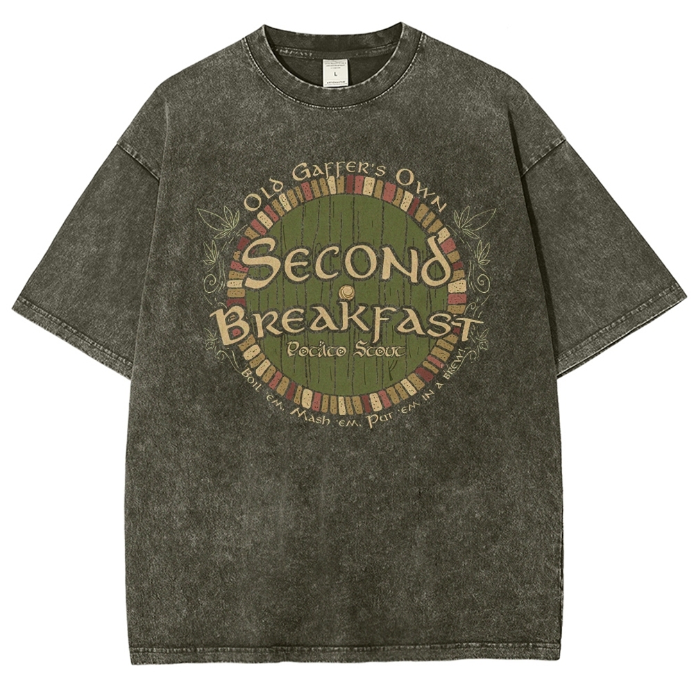 Second Breakfast Hobbit Recipe Washed T-Shirt