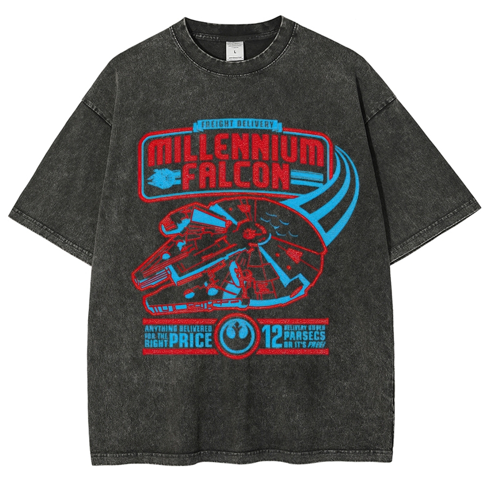 Millennium Falcon Freight Delivery Washed T-Shirt