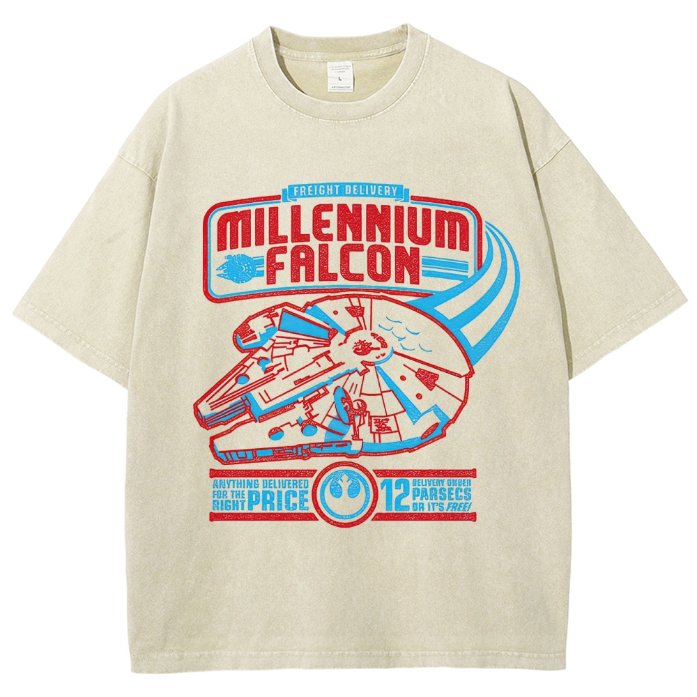 Millennium Falcon Freight Delivery Washed T-Shirt