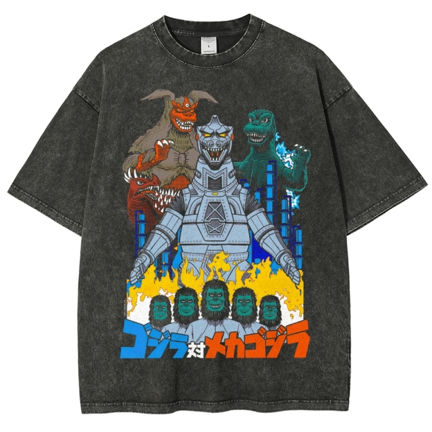 Godzilla vs Mechagodzilla Retro Kaiju Washed T-Shirt