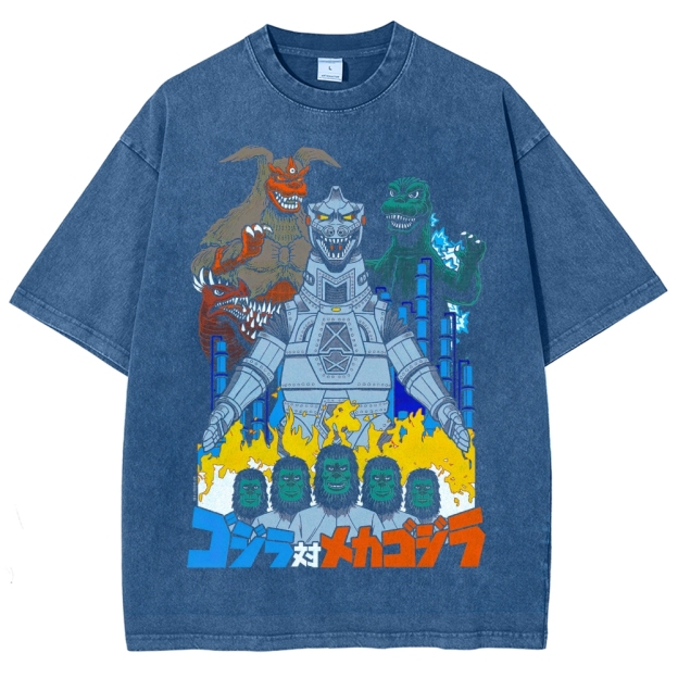 Godzilla vs Mechagodzilla Retro Kaiju Washed T-Shirt