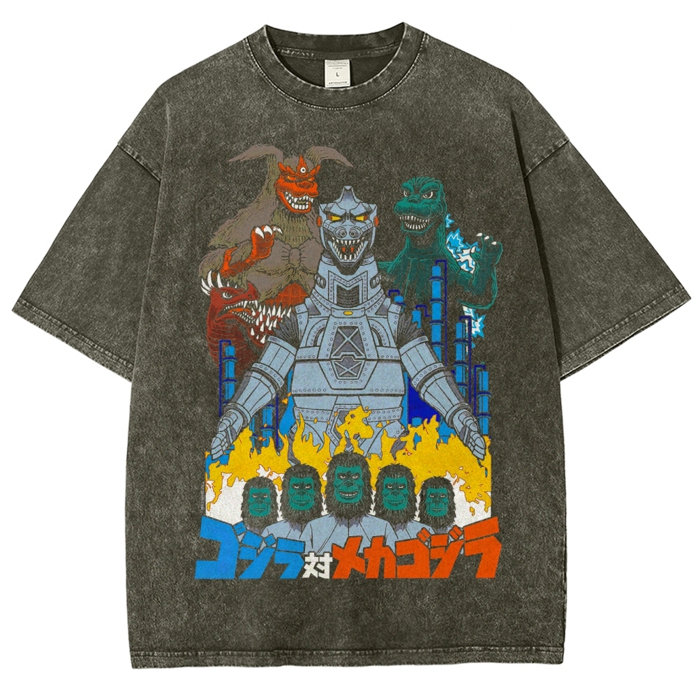 Godzilla vs Mechagodzilla Retro Kaiju Washed T-Shirt