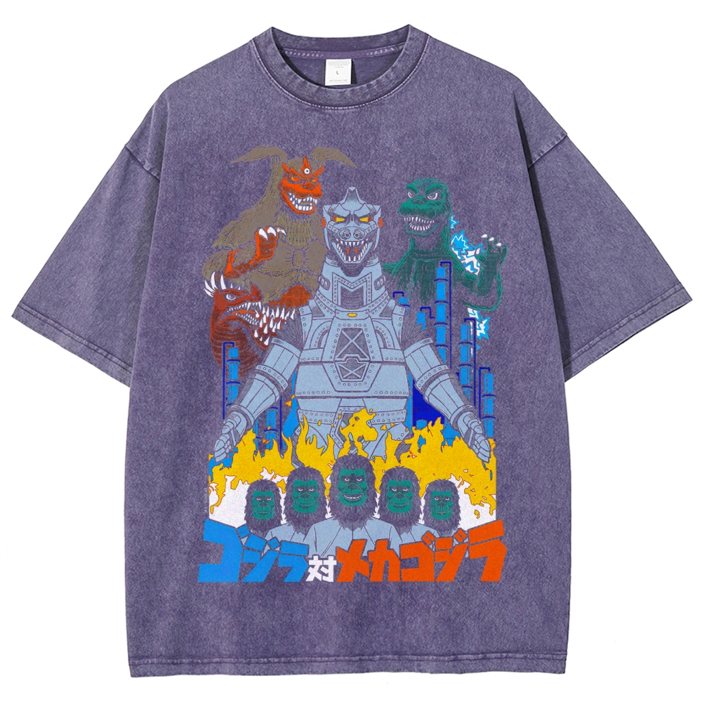 Godzilla vs Mechagodzilla Retro Kaiju Washed T-Shirt