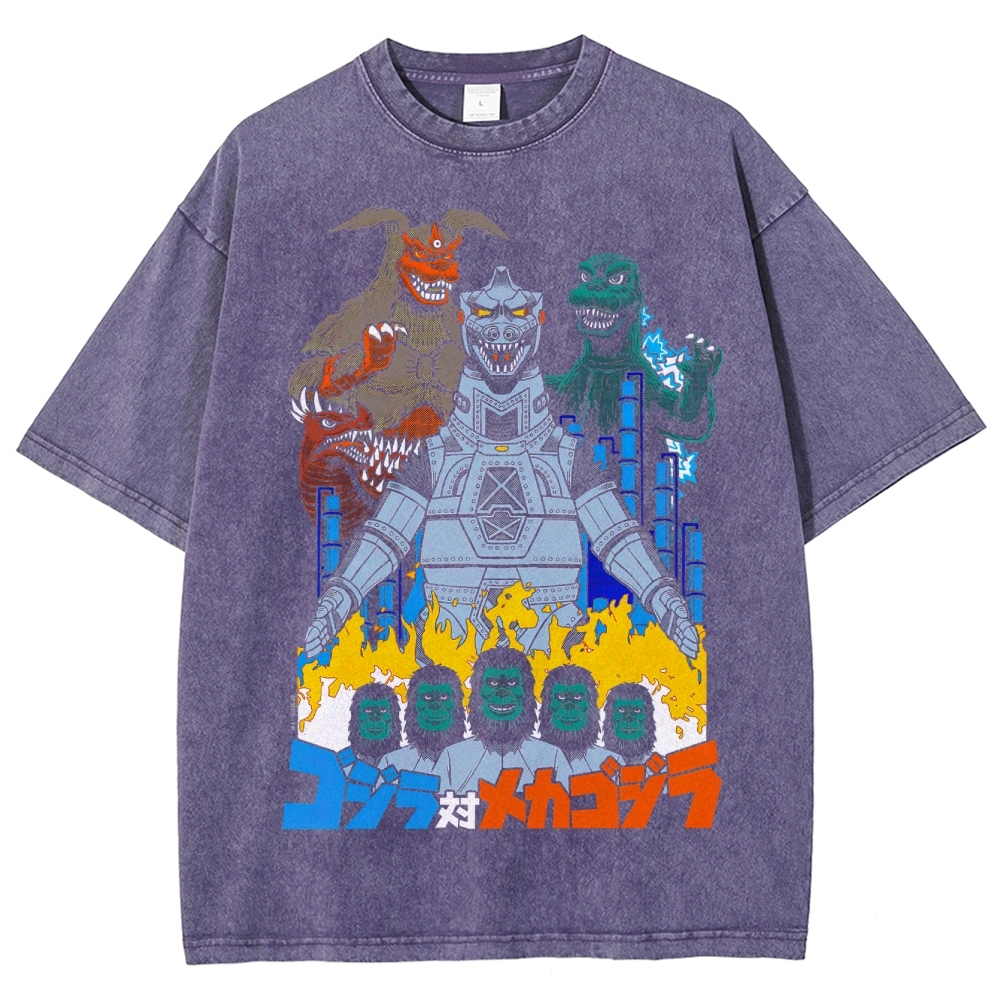 Godzilla vs Mechagodzilla Retro Kaiju Washed T-Shirt