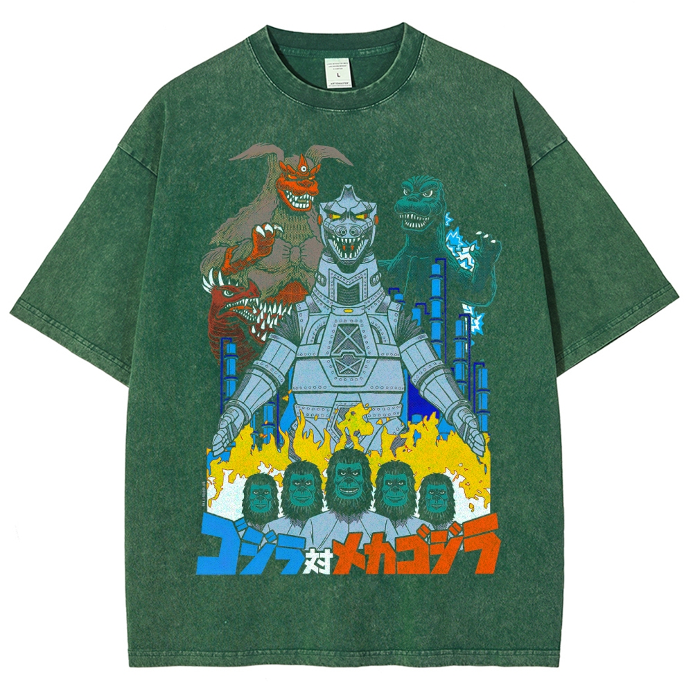 Godzilla vs Mechagodzilla Retro Kaiju Washed T-Shirt